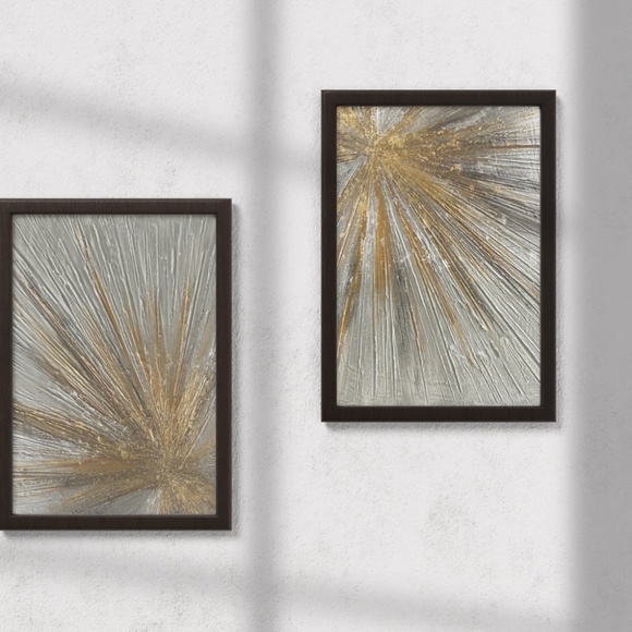 Sparkling Metallic Textured 3D Abstract Art Set of 2 - 8x10 Canvas Modern Décor - Picture 2 of 14